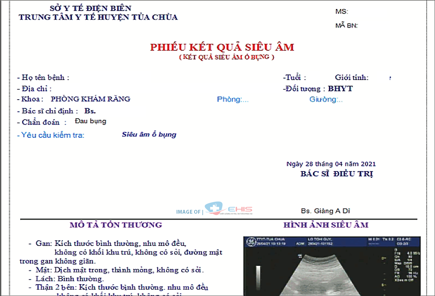 Ứng dụng quản lý chẩn đoán hình ảnh - thăm dò chức năng Ehis
